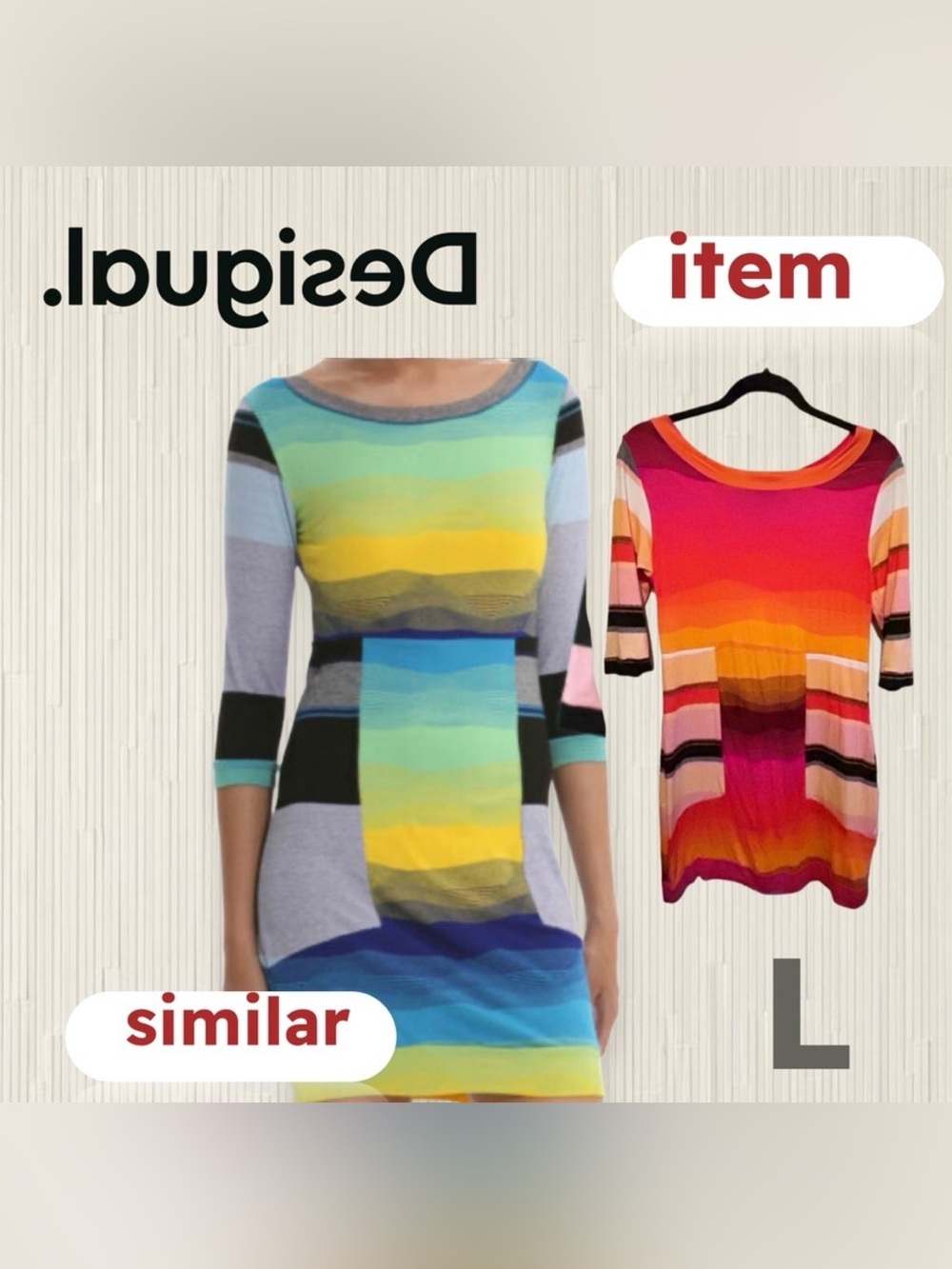 ⚡️🇪🇸👍*GUC* DESIGUAL | L | Bodycon mini dress with sunset stripes colors ‼️Read*